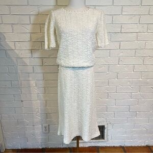 Vintage Marisa Christina White Knit Sweater and Midi Skirt Set Women's S